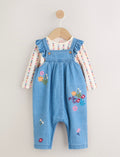 Embroidered Denim Dungarees and Long Sleeve Bodysuit Set 2 Piece