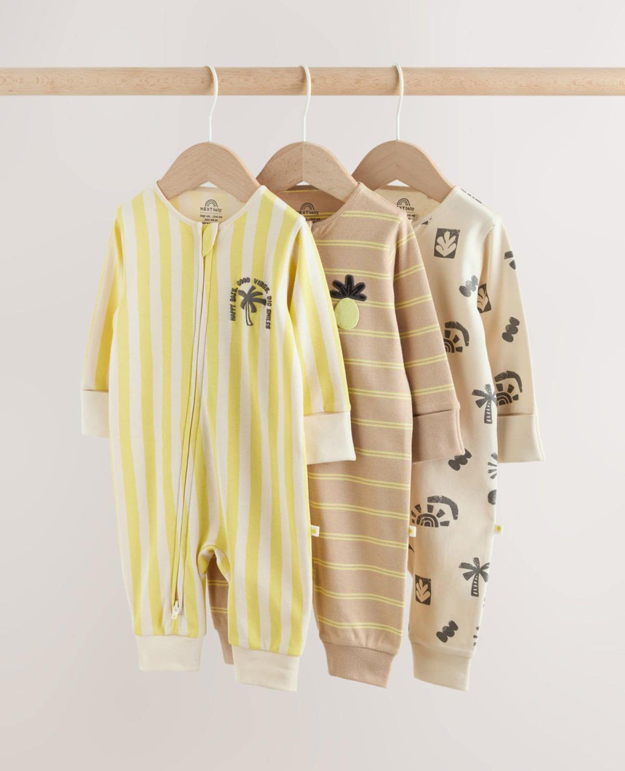 Multi Palm Two Way Zip Baby Sleepsuits 3 Pack