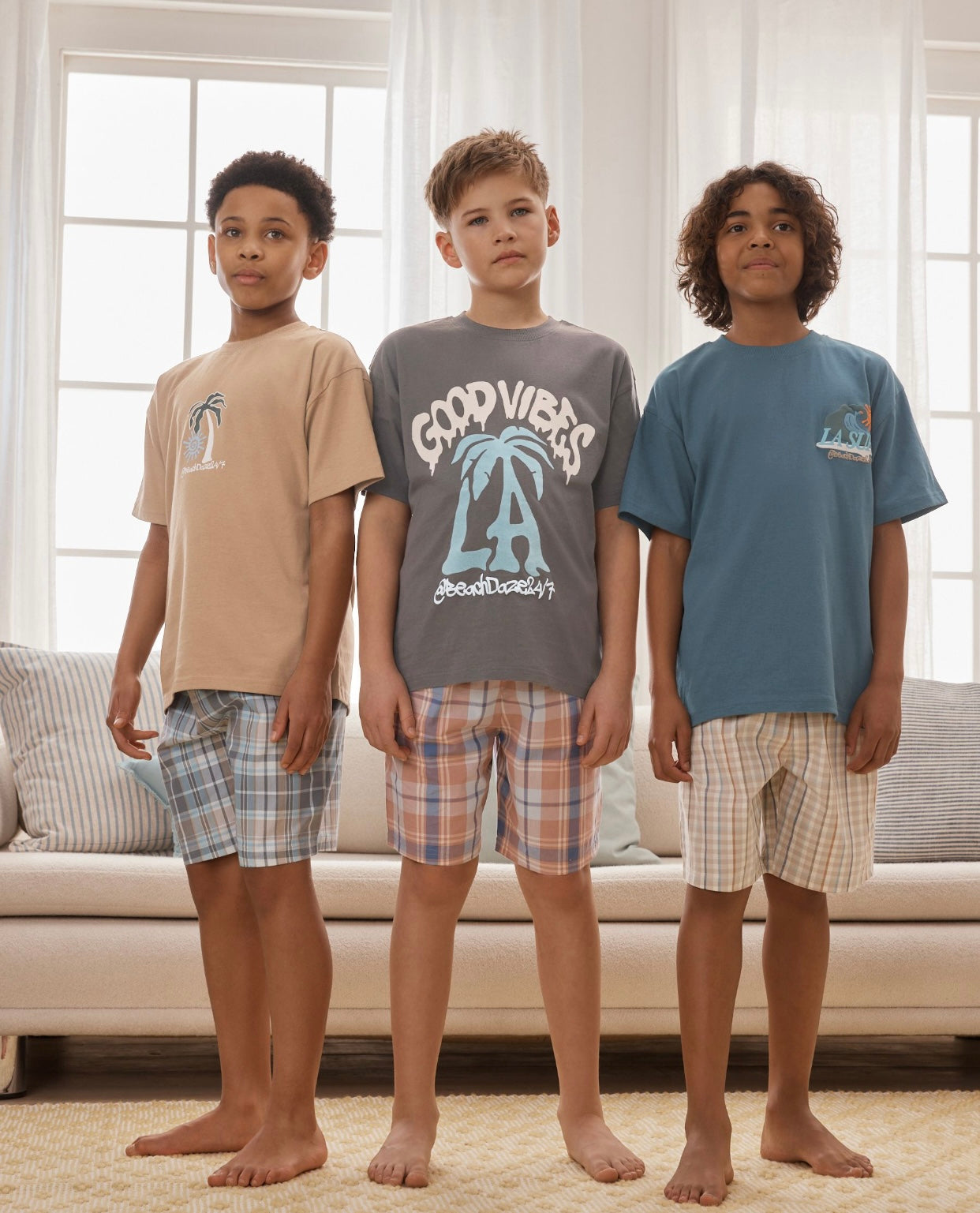 Grey/Stone/Blue Check Short Pyjamas