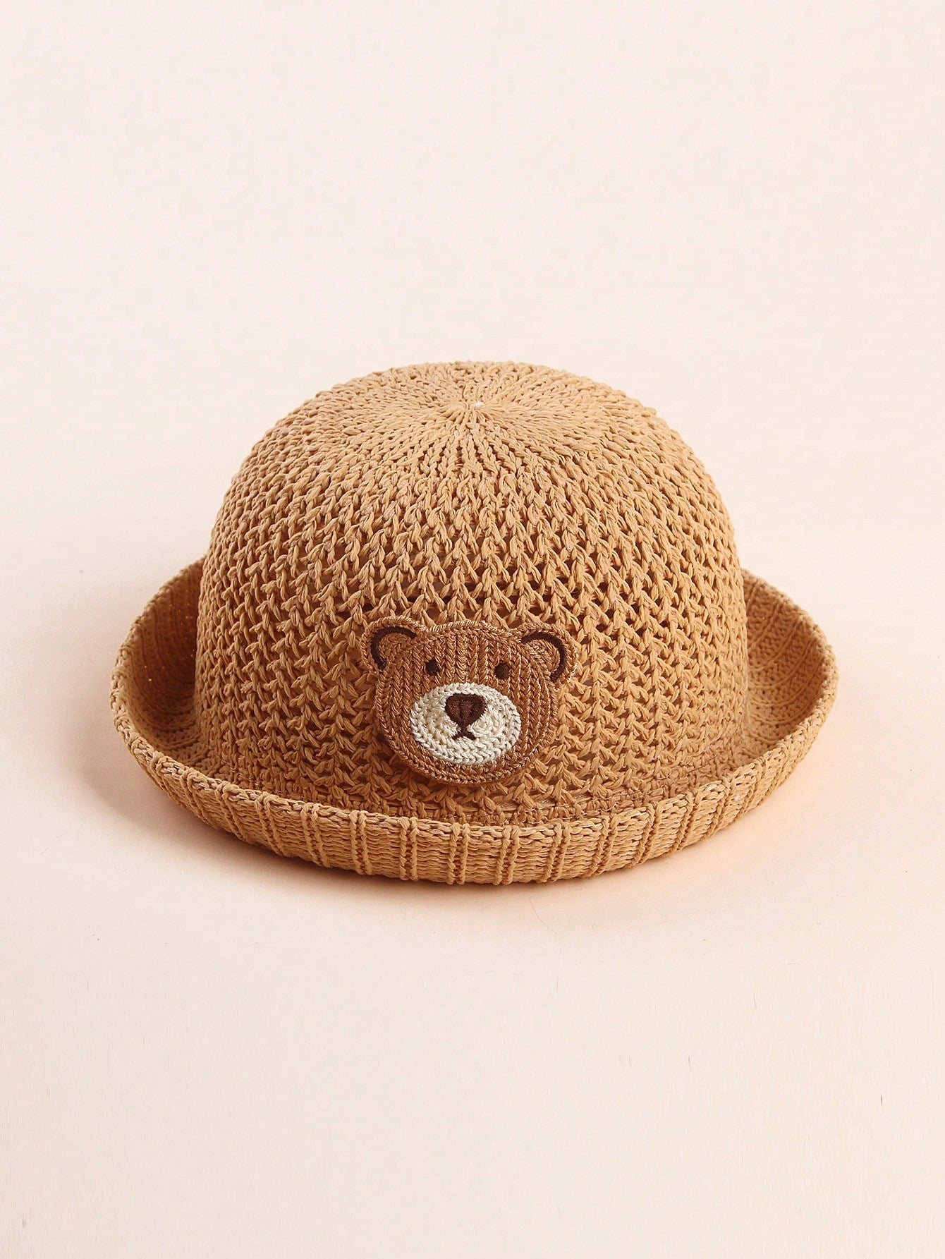 1pc Breathable Knitted Cartoon Bear Decor Sun Hat