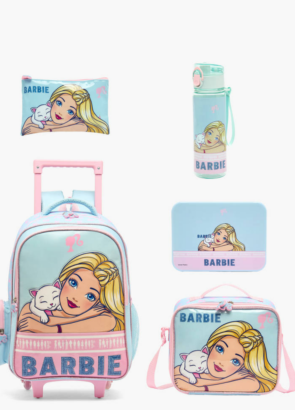 Barbie Print 5-Piece School Trolley Bag Set 16 inch