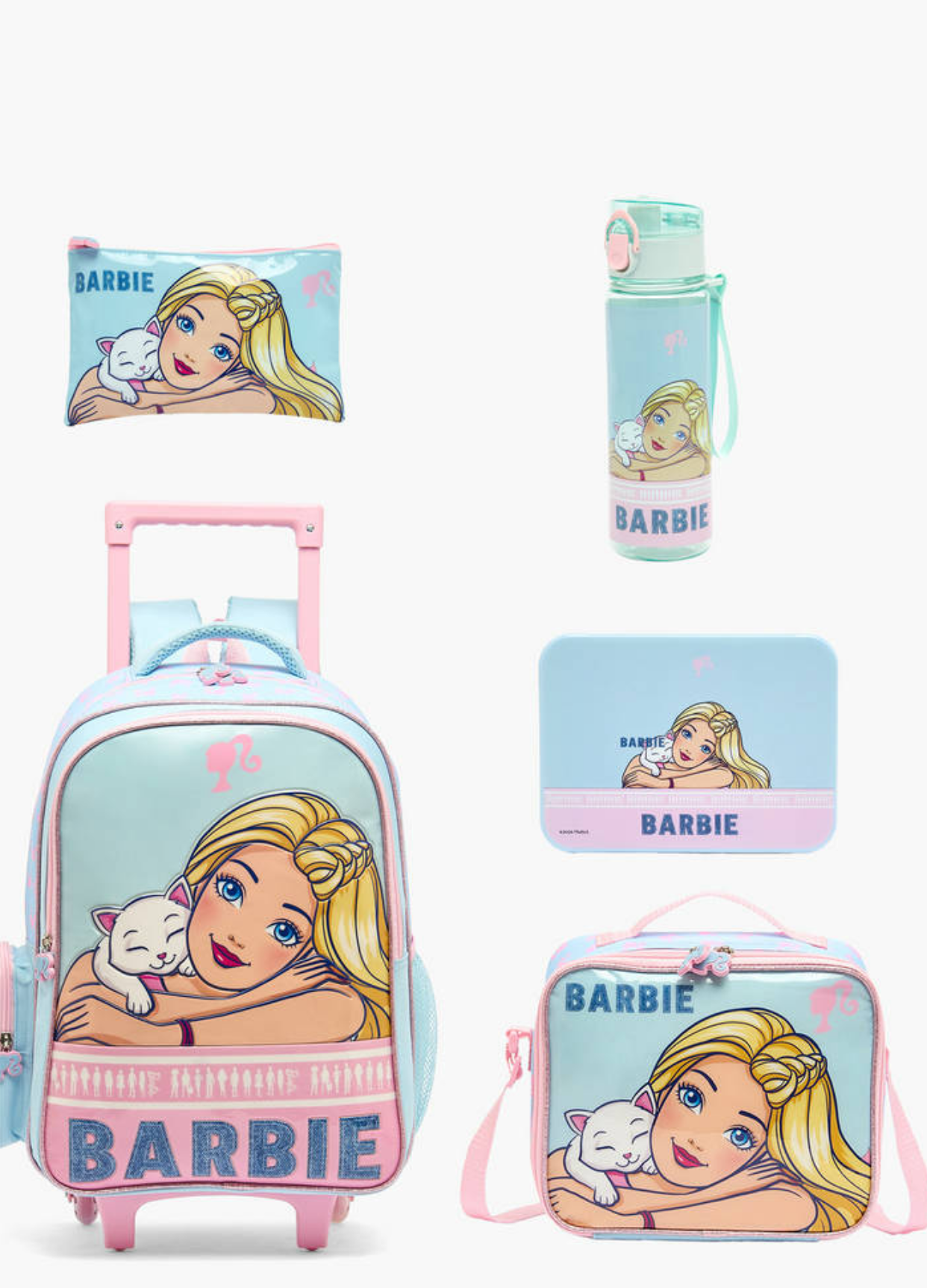 Barbie Print 5-Piece School Trolley Bag Set 16 inch