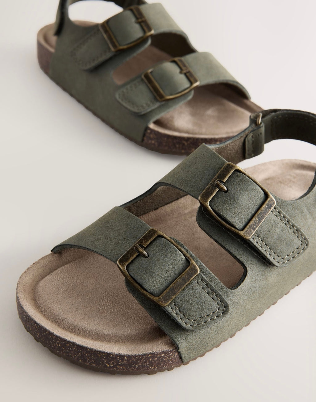 Khaki Green Standard Fit (F) Double Buckle Cushioned Footbed Sandals