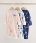 Blue Nautical Two Way Zip Baby Sleepsuits 3 Pack