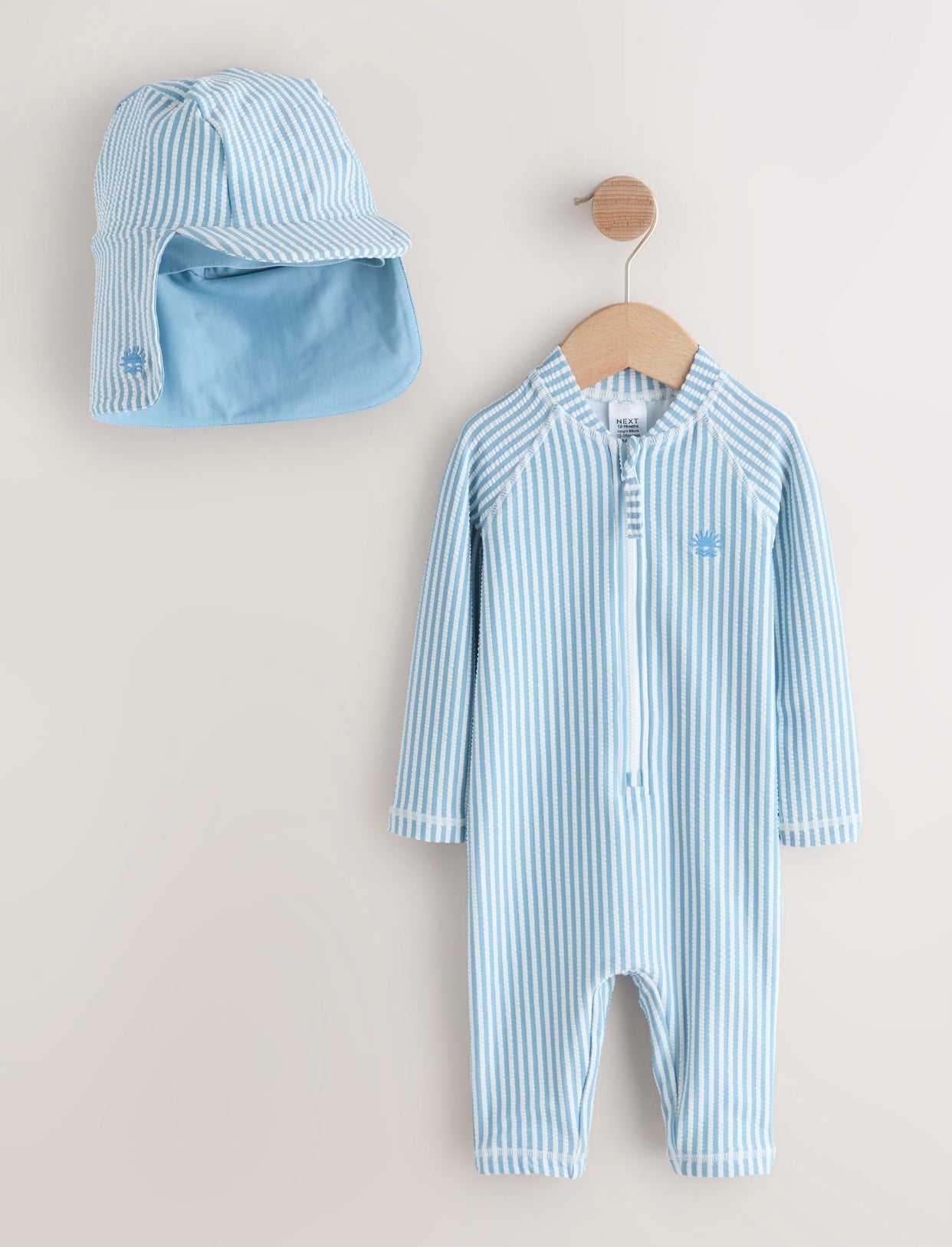 Light Blue Striped Sunsafe Swimsuit and
Hat Set