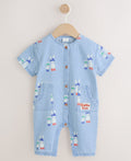 Blue Denim Rabbit Print Short Sleeve Baby Romper