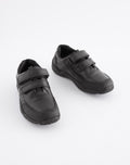 Black Standard Fit (F) Leather Touch Fastening School Shoes
