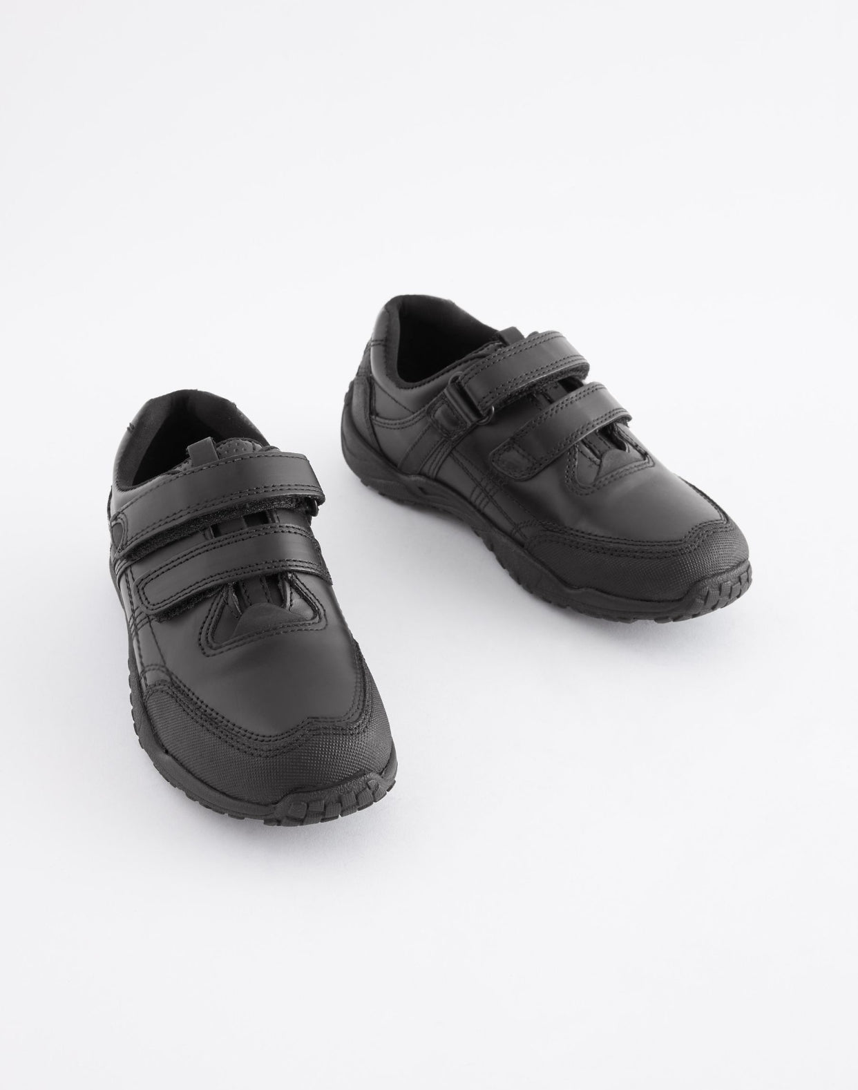 Black Standard Fit (F) Leather Touch Fastening School Shoes