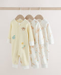 Cream Hamish Two Way Zip Baby Sleepsuits 3 Pack