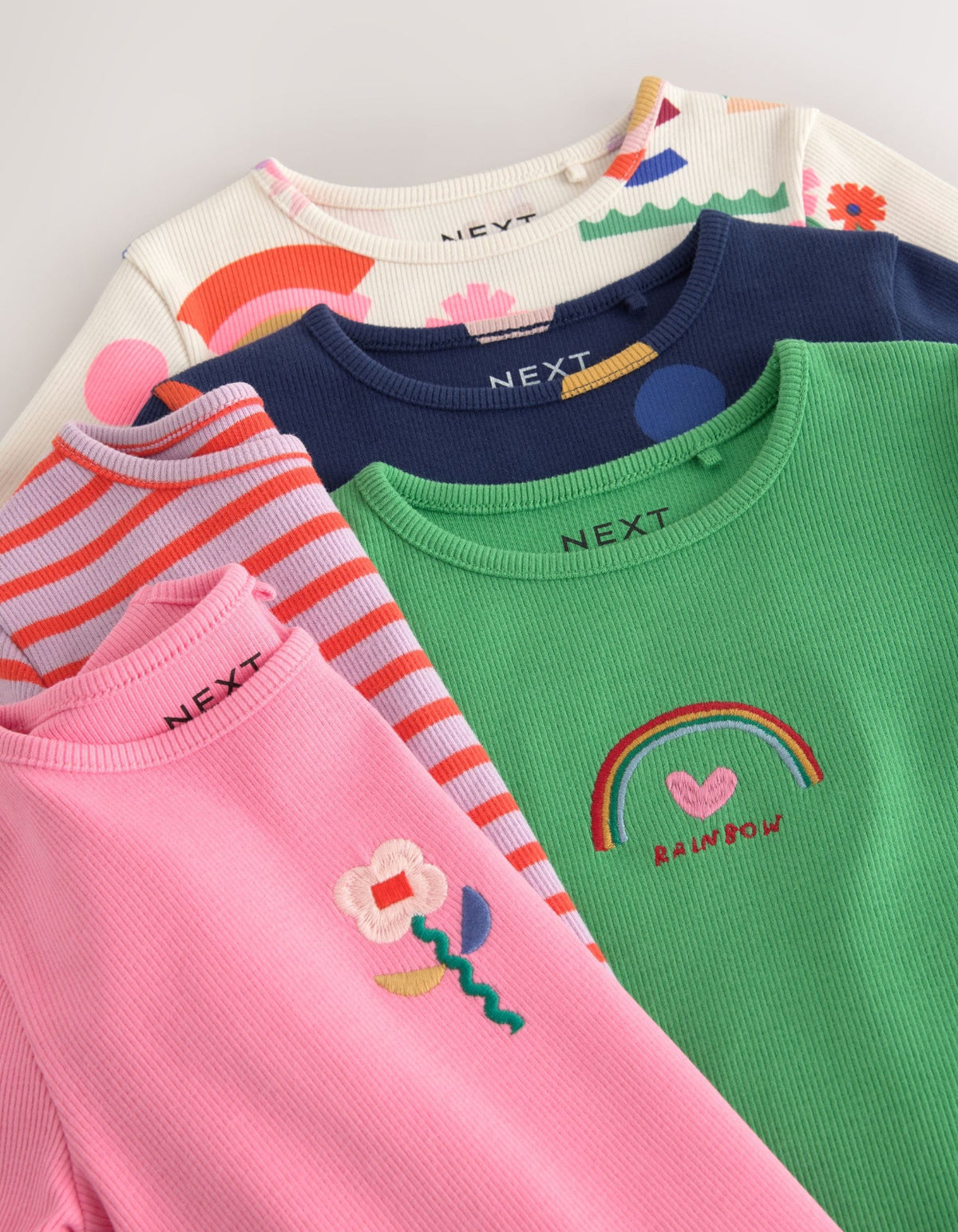Ecru Rainbow Horse Long Sleeve Ribbed Tops 5 Pack