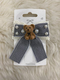 Faux pearl studded white plaid teddy bear hair clip