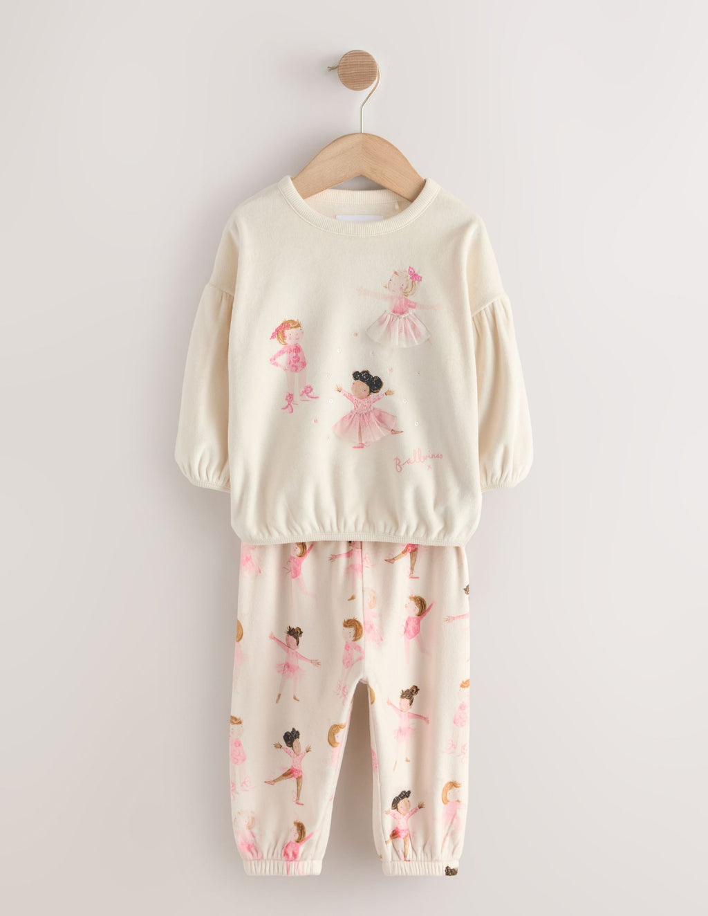 Ecru/Pink Ballerina Fleece Cosy Pyjamas