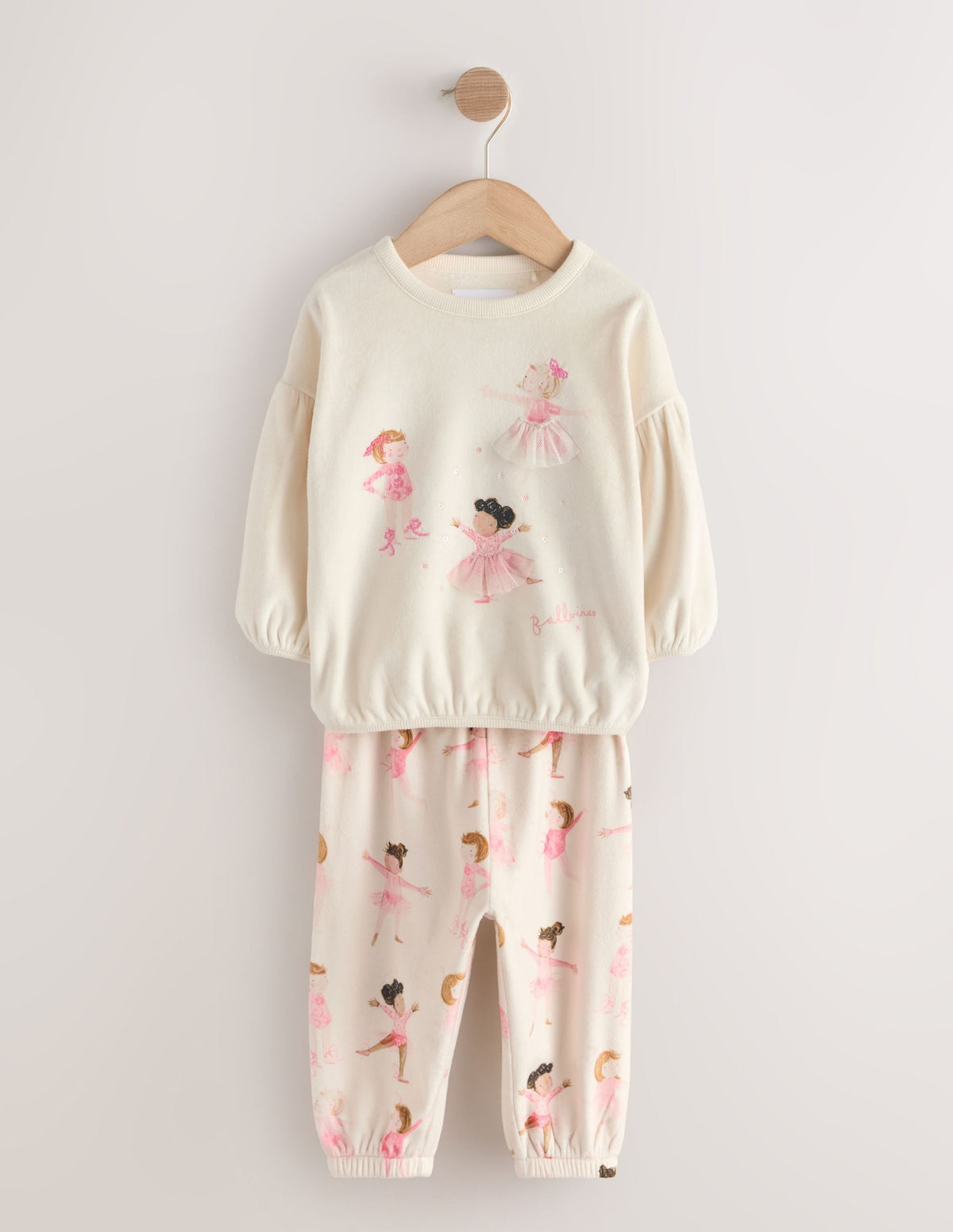 Ecru/Pink Ballerina Fleece Cosy Pyjamas