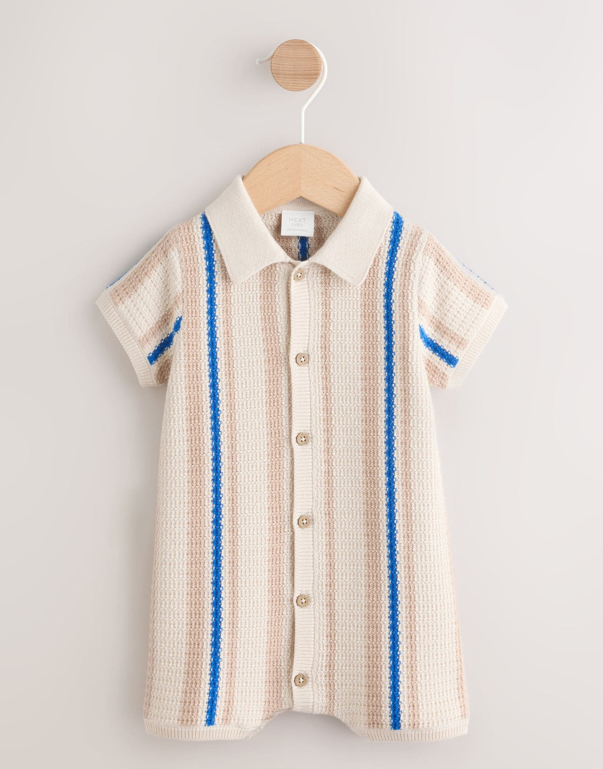 Blue/Neutral Stripe Knitted Baby
Romper