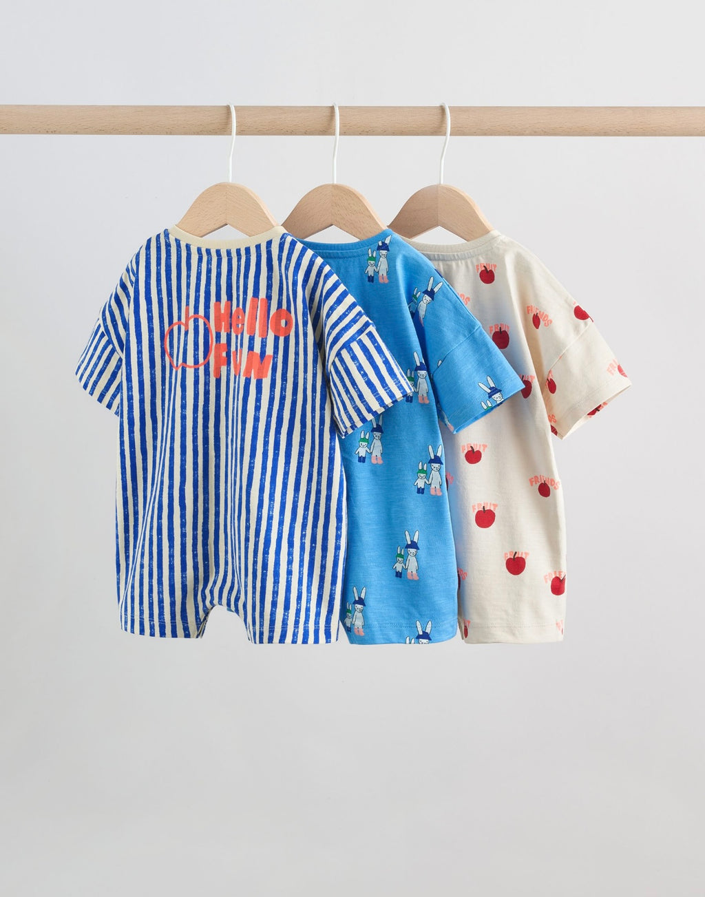 Blue/Ecru Printed Jersey Baby Rompers Pack