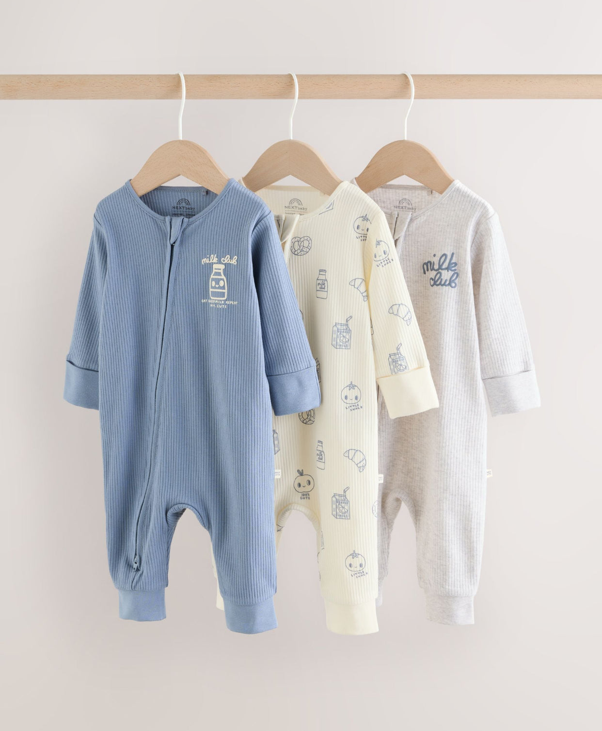 Blue Milk Club Two Way Zip Baby Sleepsuits 3 Pack