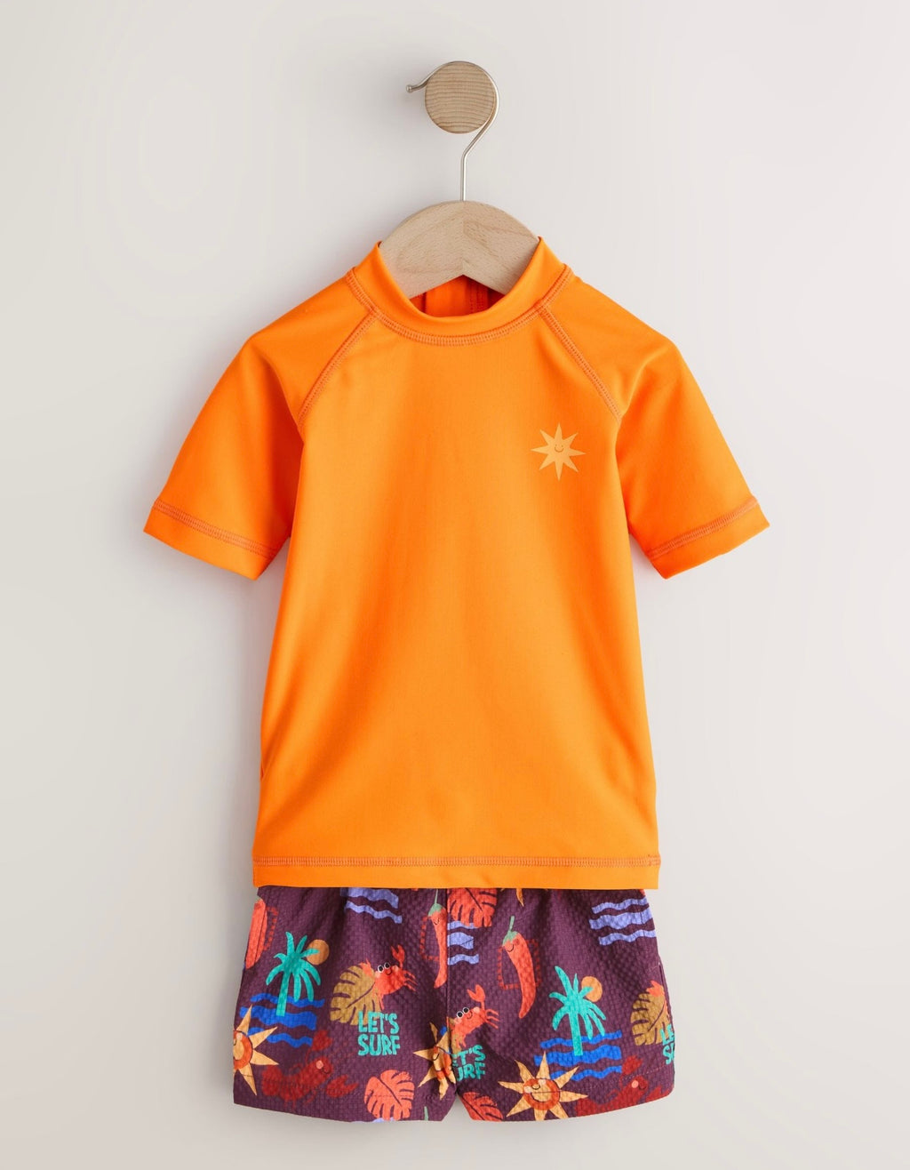 Orange Short Sleeve Sunsafe Rash Vest and Swim Shorts Set