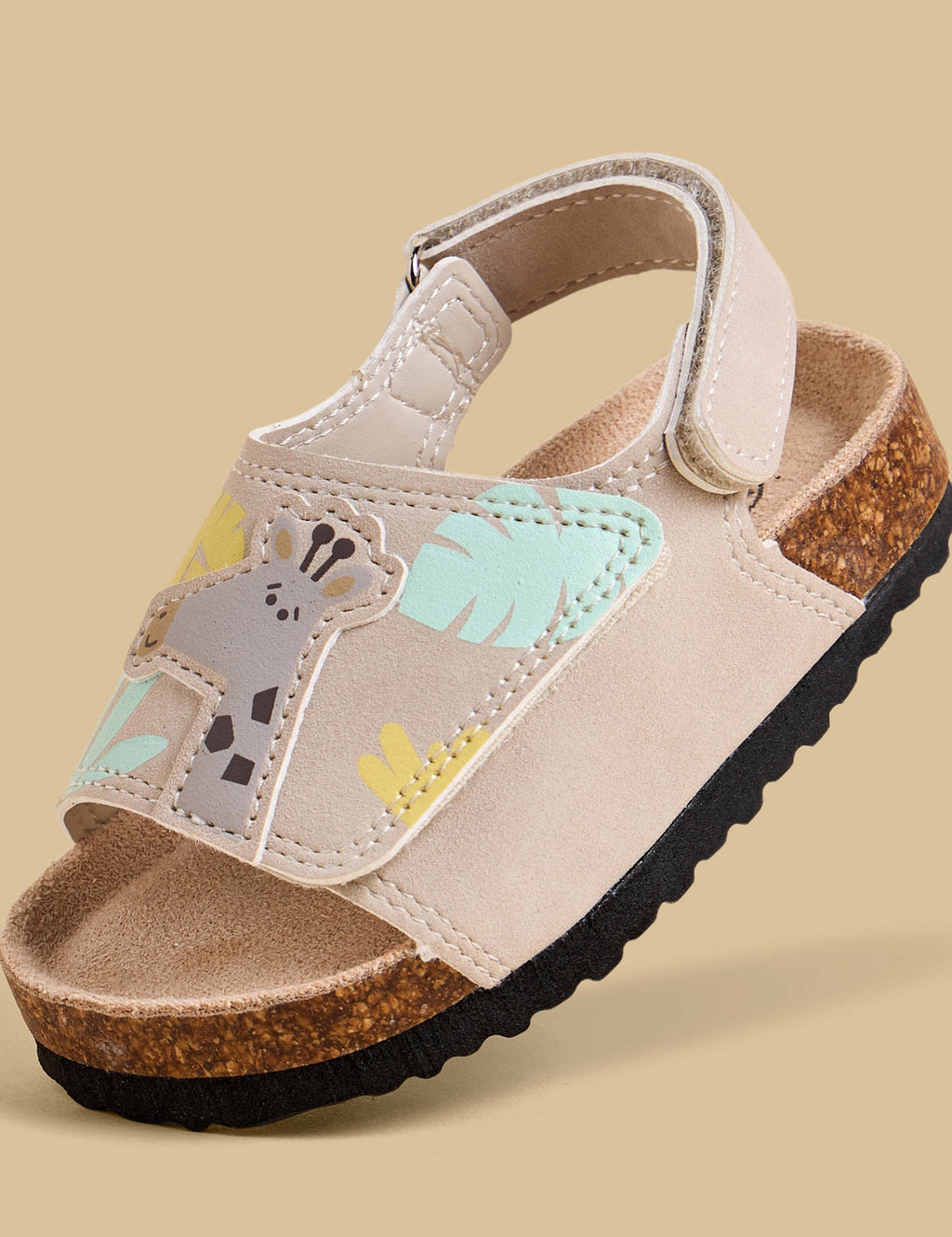Giraffe Applique Sandals with Hook and Loop Closure