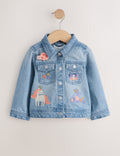 Mid Blue Denim Unicorn Embroidered Western Jacket