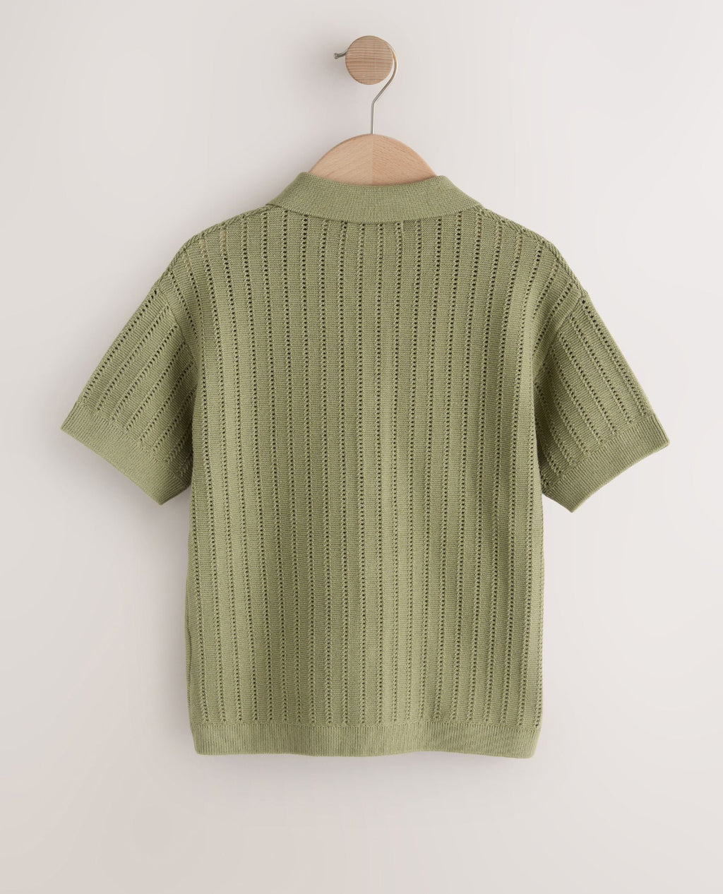 Khaki Green Textured Revere Collar Knitted Polo Shirt