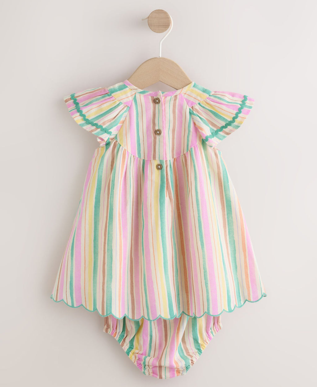 Multi Stripe Woven Baby Dress And Knickers 2 Piece Set