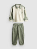 A polo placket sweatshirt and cuffed joggers clothing co-ord