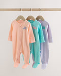 Coral/Purple Two Way Zip Baby Sleepsuits 3 Pack