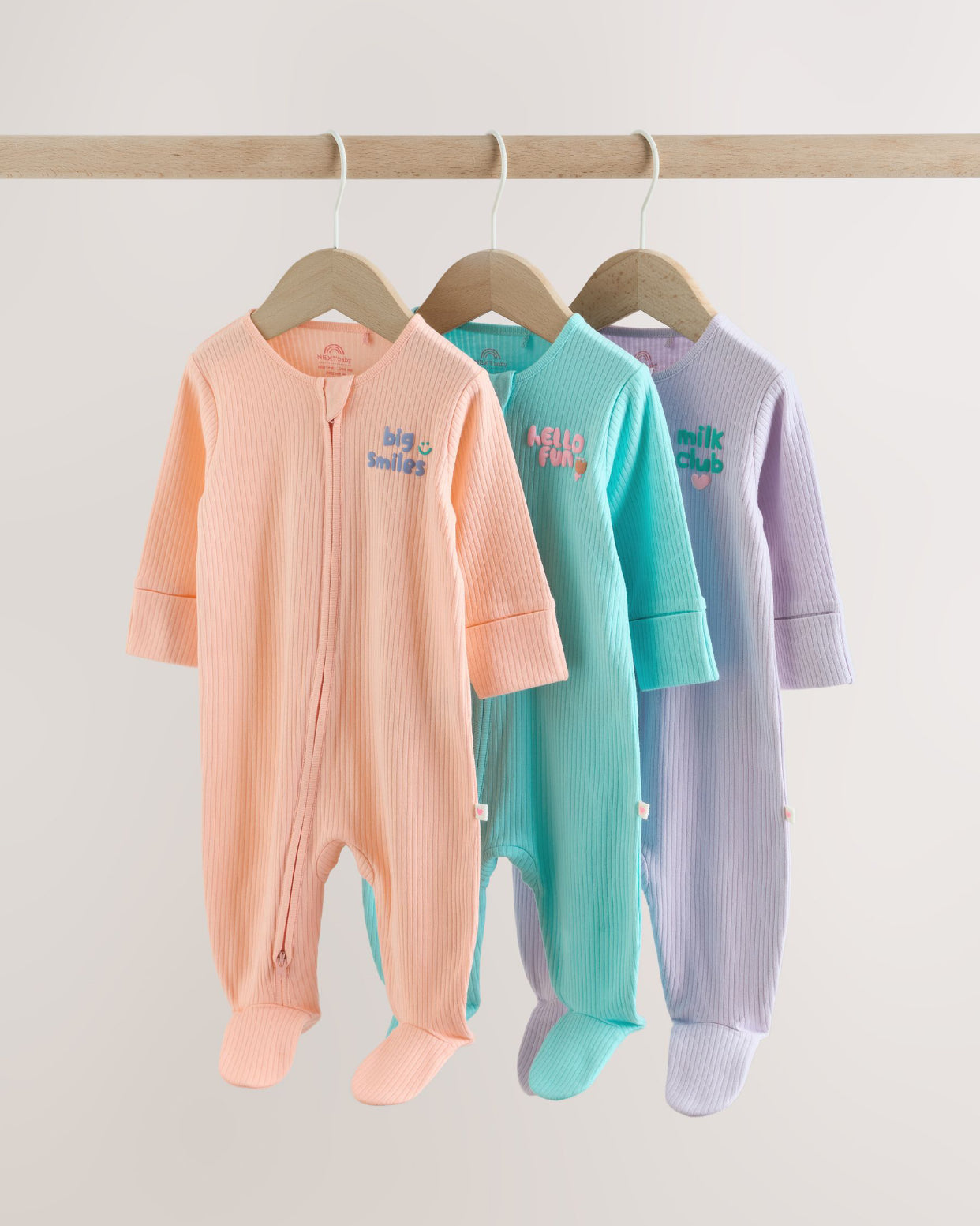 Coral/Purple Two Way Zip Baby Sleepsuits 3 Pack