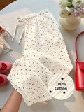 [100% Cotton] Women's Printed Drawstring Wide Leg Loose Pants