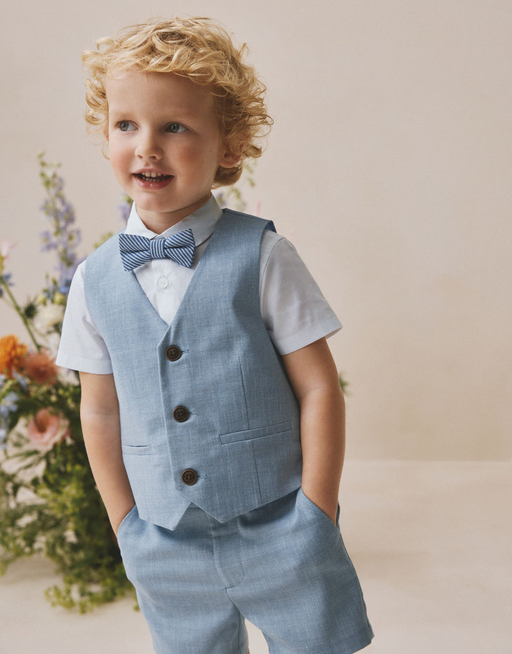 Blue Waistcoat, Shirt, Shorts & Tie Set