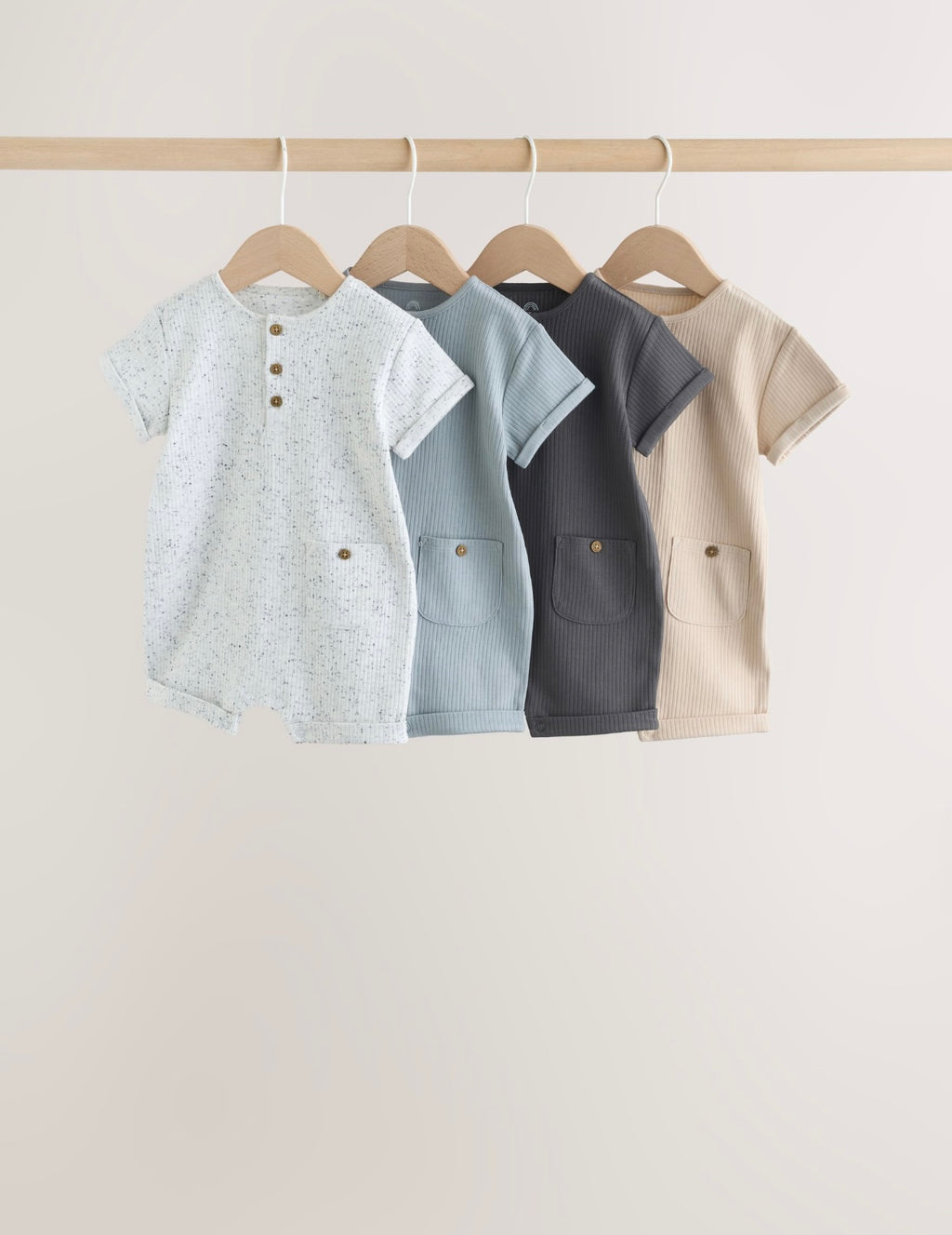 Grey Grandad Button Neck Baby Rompers 4 Pack