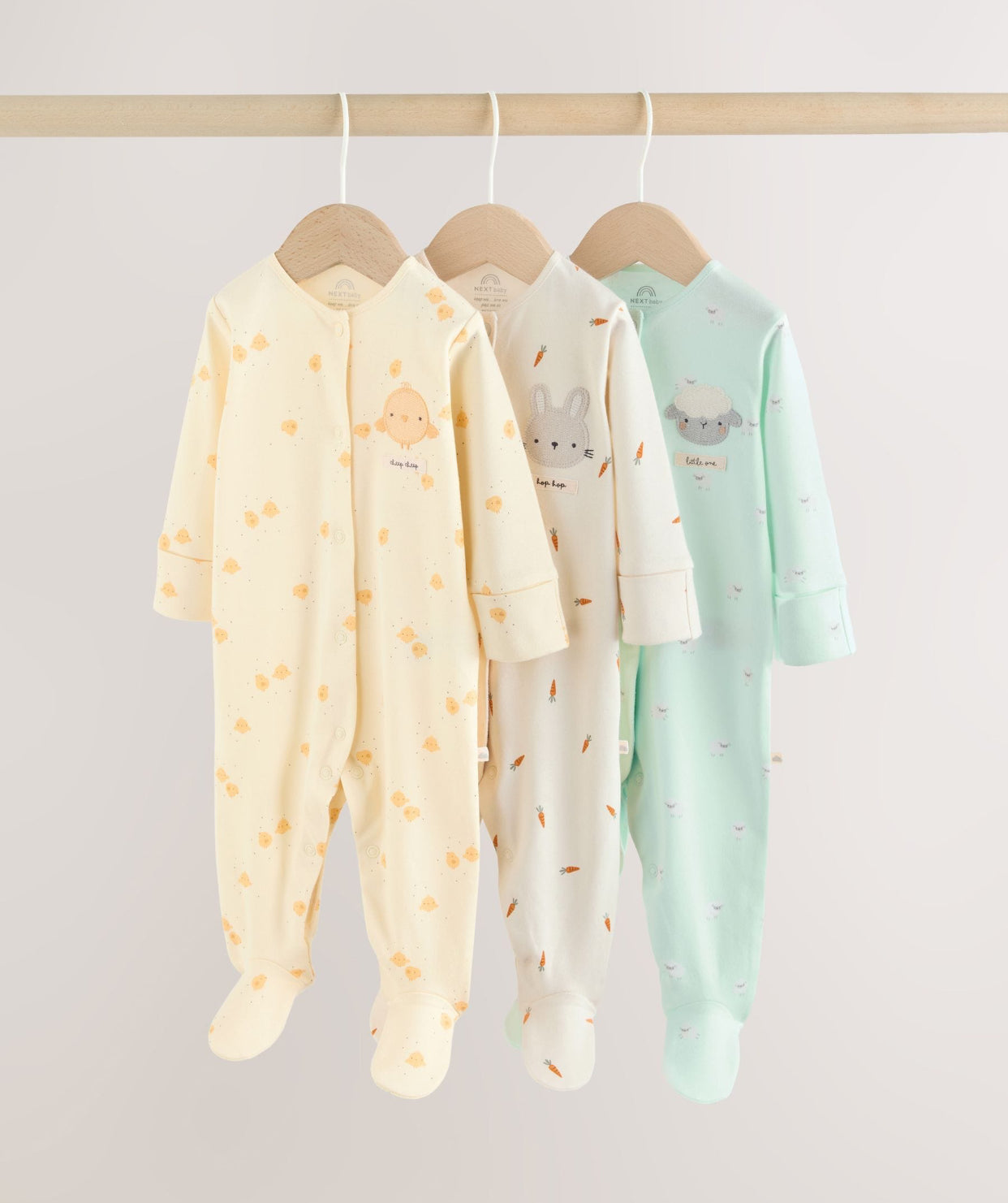 Yellow Spring Character 3 Pack Baby Sleepsuits