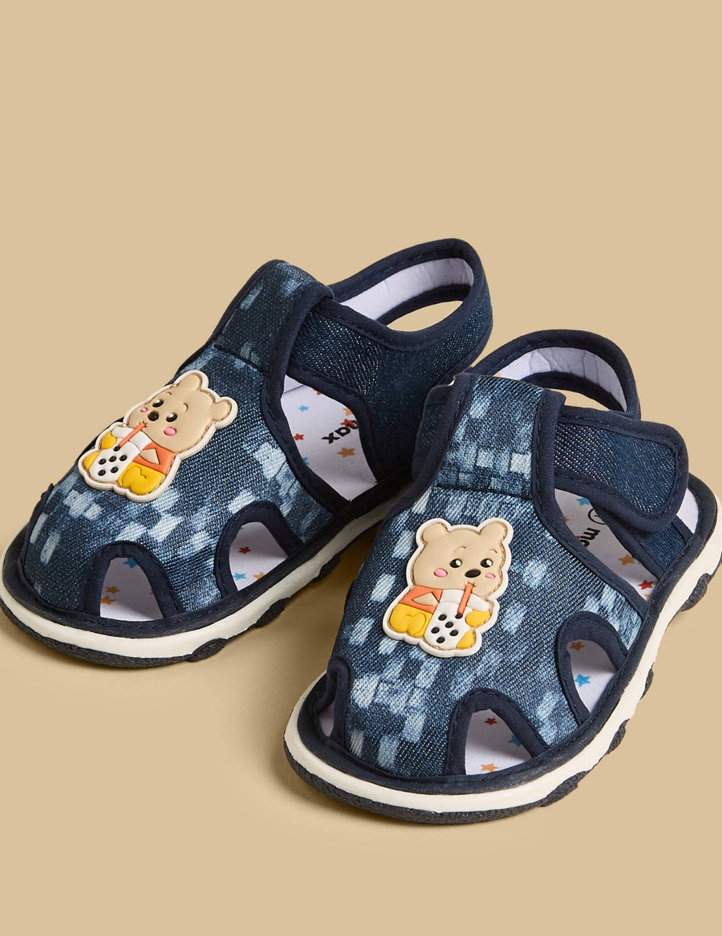 Printed Sandals with Hook and Loop Closure