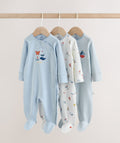 Blue Nautical Baby Sleepsuits 3 Pack
