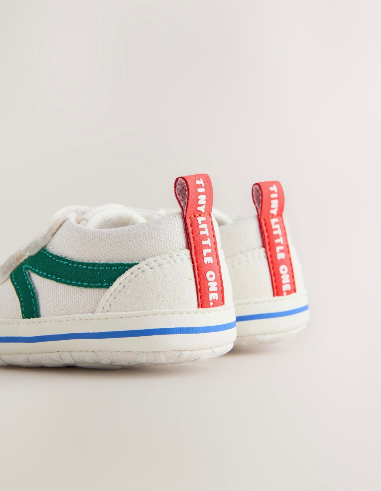 White/Green Touch Fastening Baby Trainers
