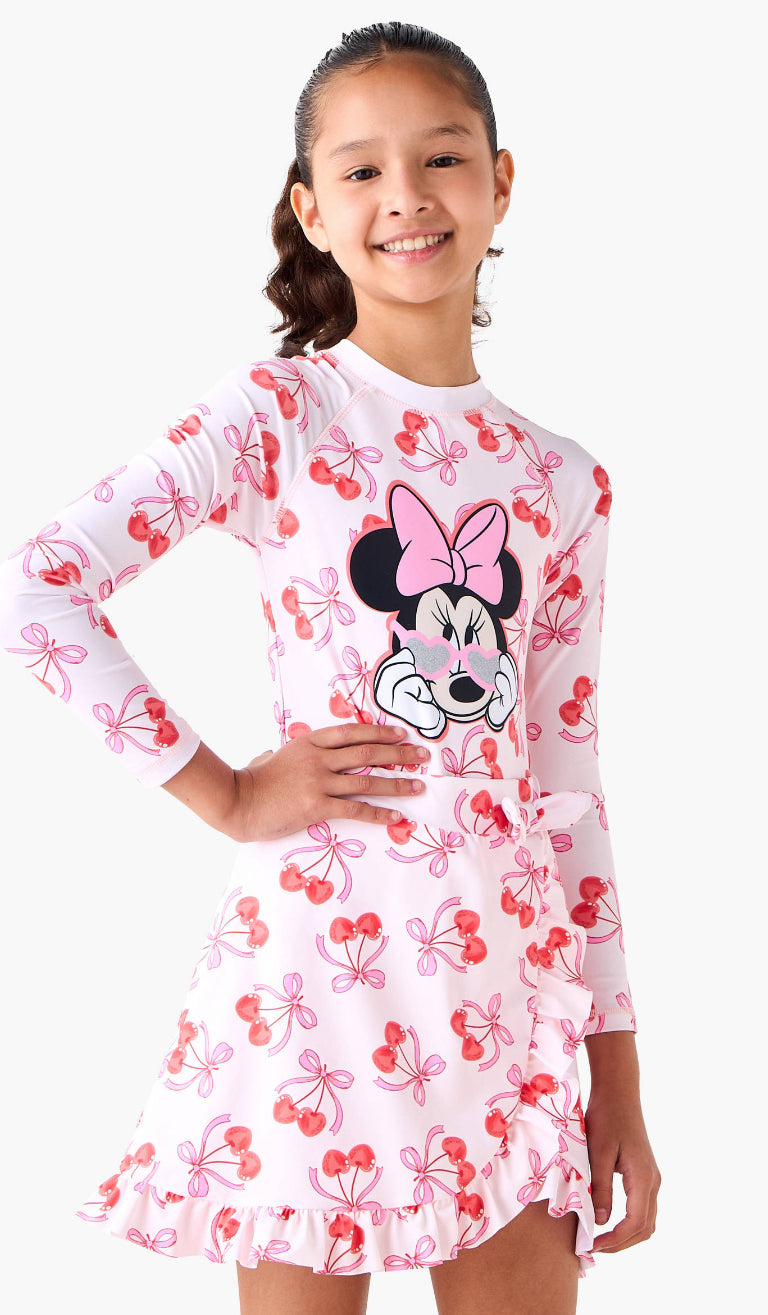 Disney Girls Minnie Mouse Print Swimsuit with Skirt
