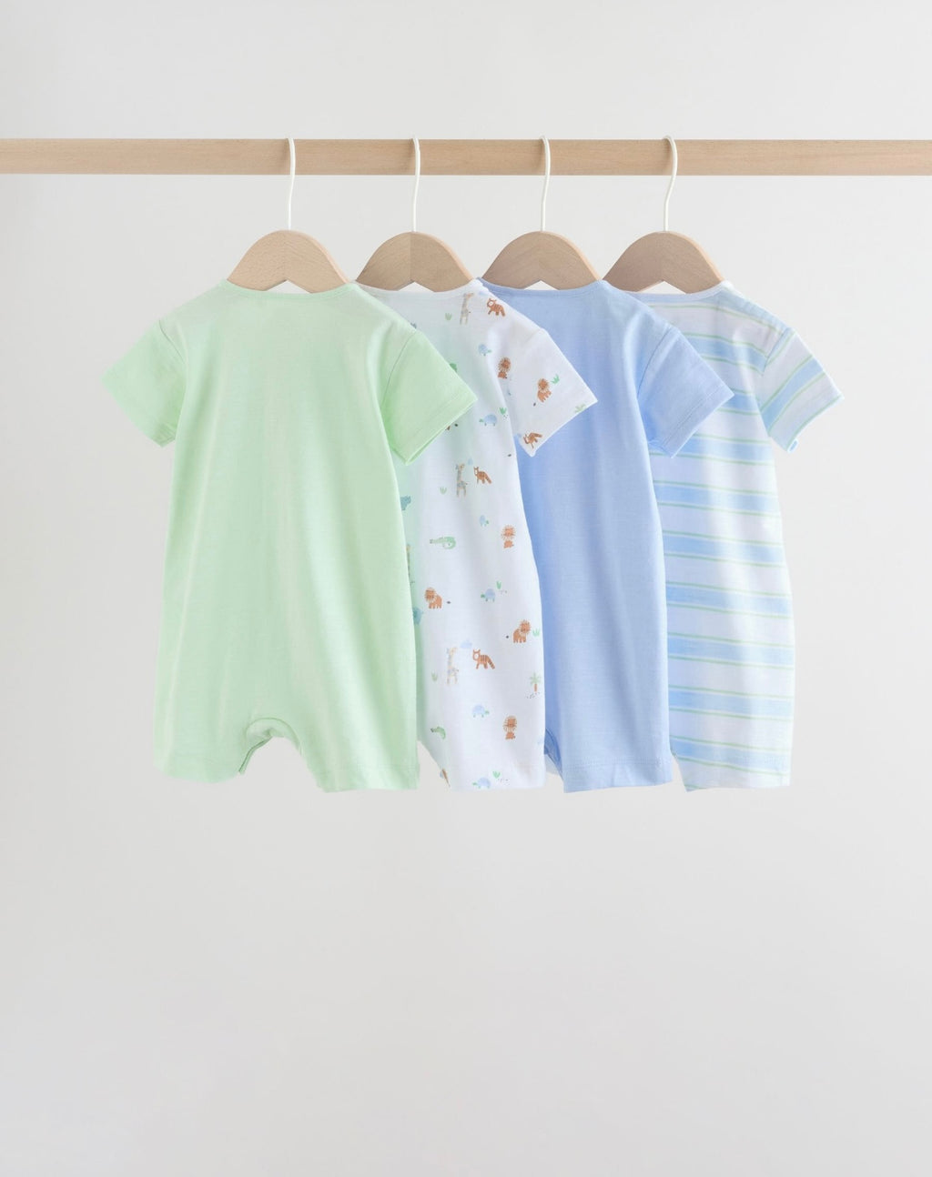Green Blue Safari Animal Jersey Baby Rompers 4 Pack