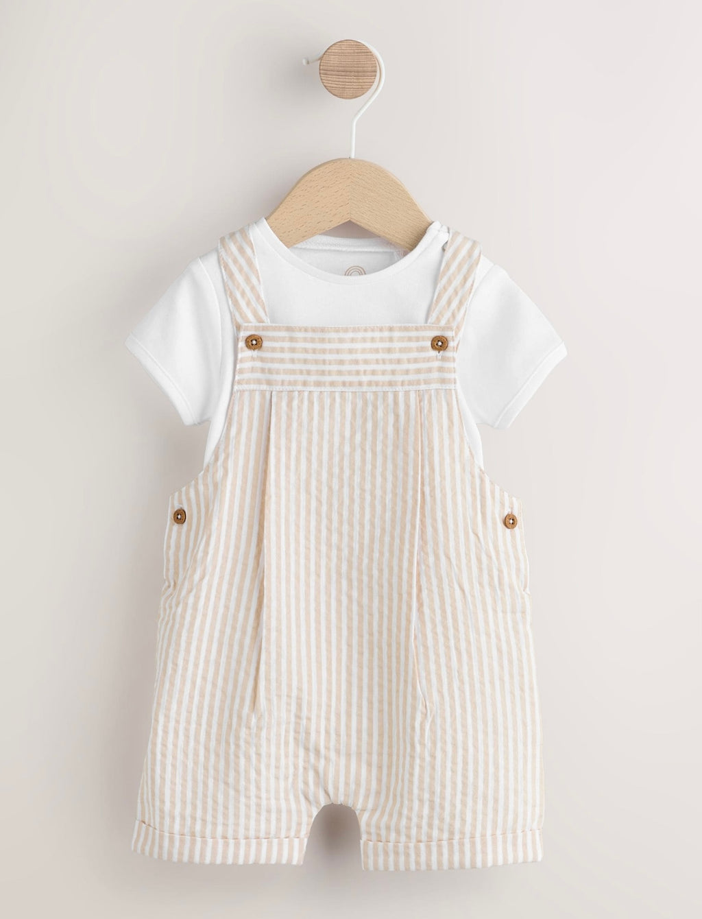 Neutral Stripe Woven Dungaree and Bodysuit Baby Set (Omths-2yrs)