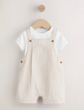 Neutral Stripe Woven Dungaree and Bodysuit Baby Set (Omths-2yrs)