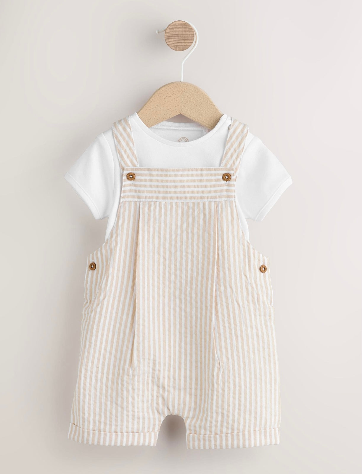 Neutral Stripe Woven Dungaree and Bodysuit Baby Set (Omths-2yrs)