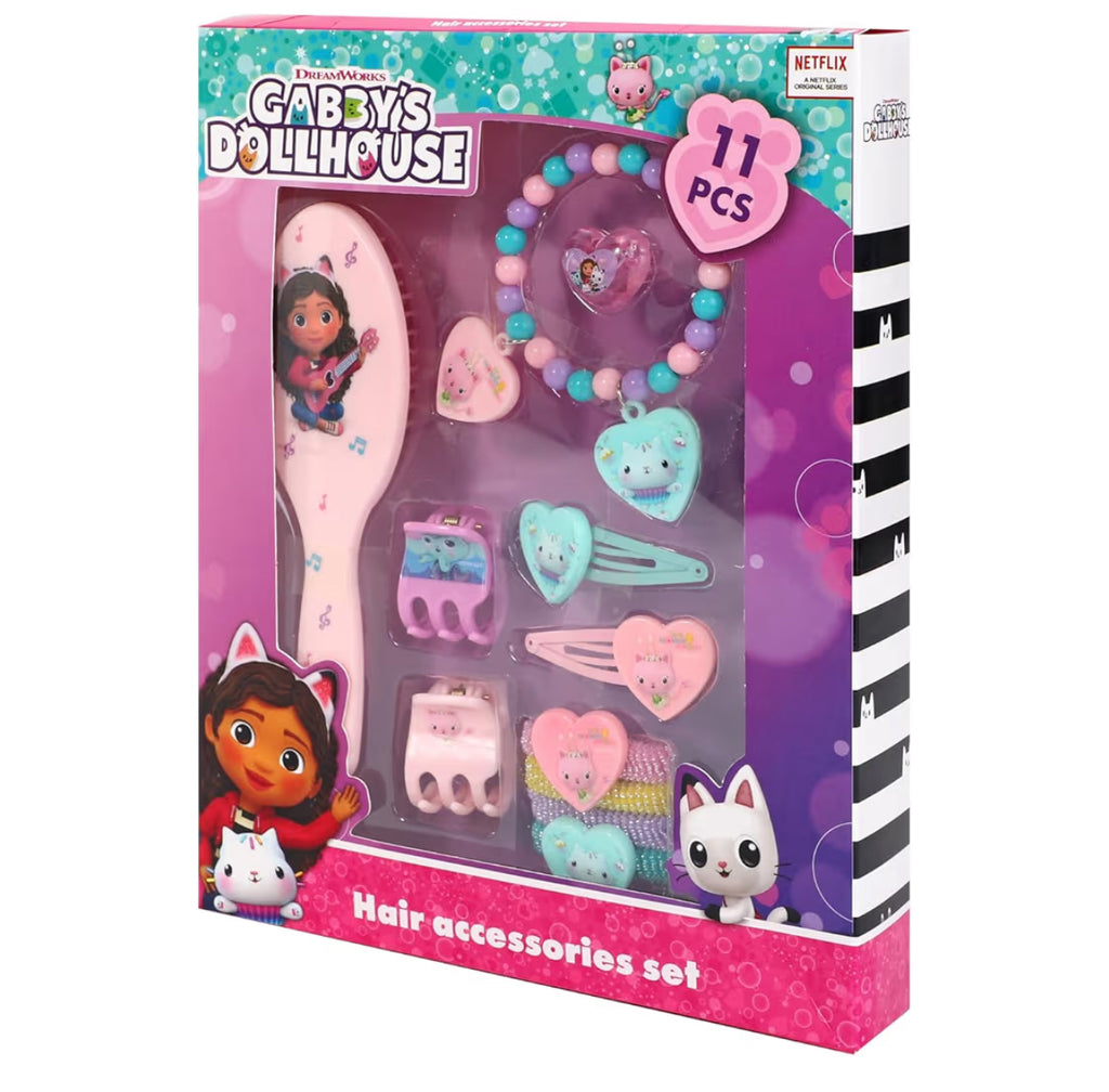 Gabby's Dollhouse 11pcs Girls Kids Hair Accessories Clips Comb Bands and Beauty Set