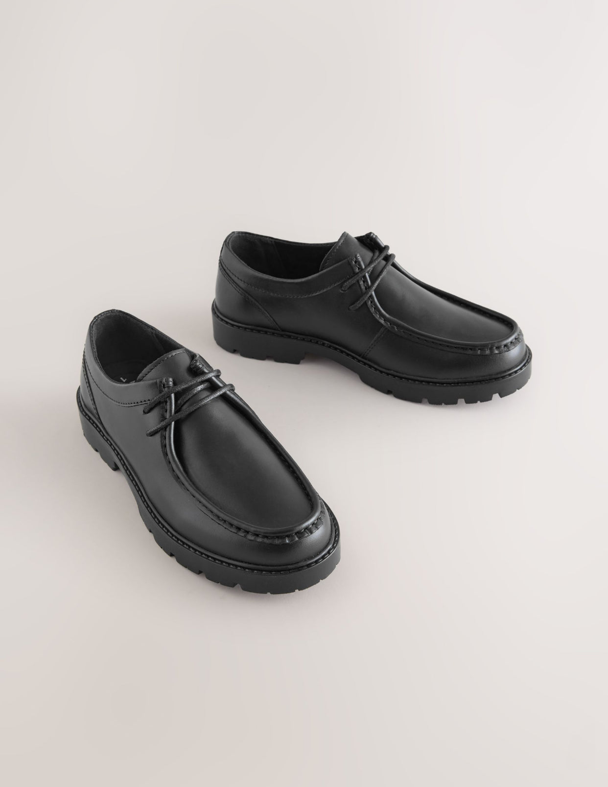 Black Leather Lace Up Apron Front School Shoes
