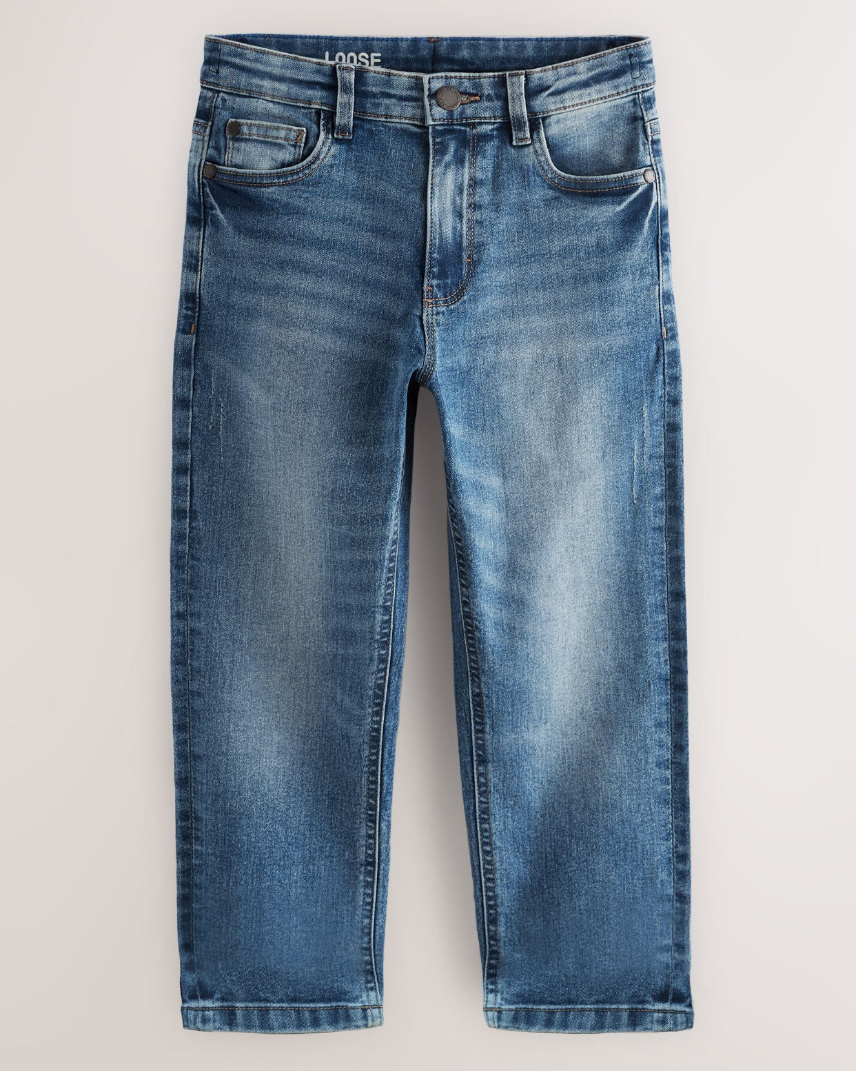 Blue Acid Wash Loose Fit Stretch Jeans