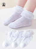 3 Pairs Cotton Lace Trim Socks Girls Socks
