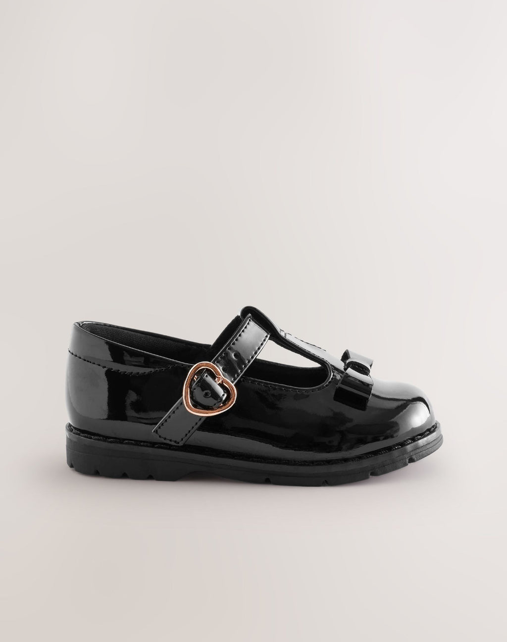 Black Patent Standard Fit (F) School Junior Bow T-Bar Shoes