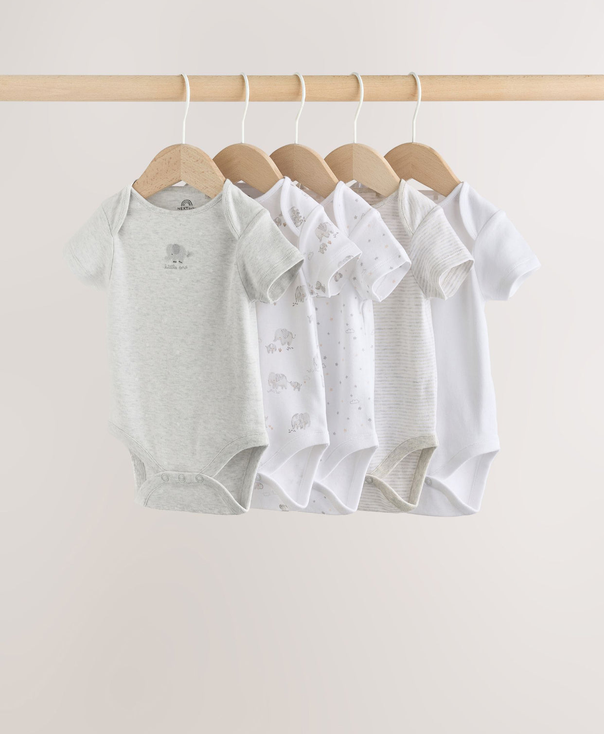Grey Elephant Short Sleeve Baby Bodysuits 5 Pack