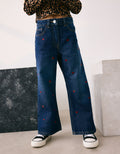 Dark Blue Wide Floral Print Embellished