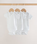 White Short Sleeve Baby Bodysuits 3 Pack