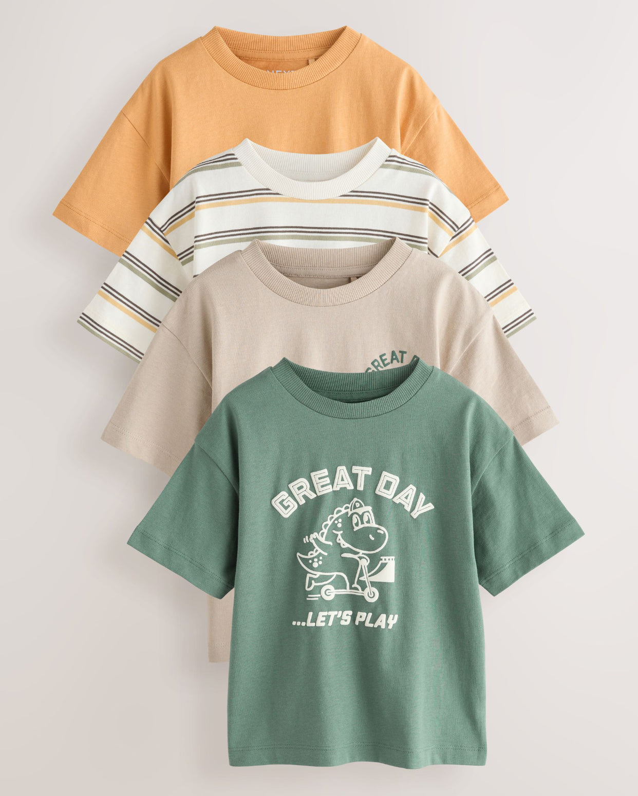 Orange/Green Dinosaur Short Sleeve Graphic T-Shirts 4 Pack