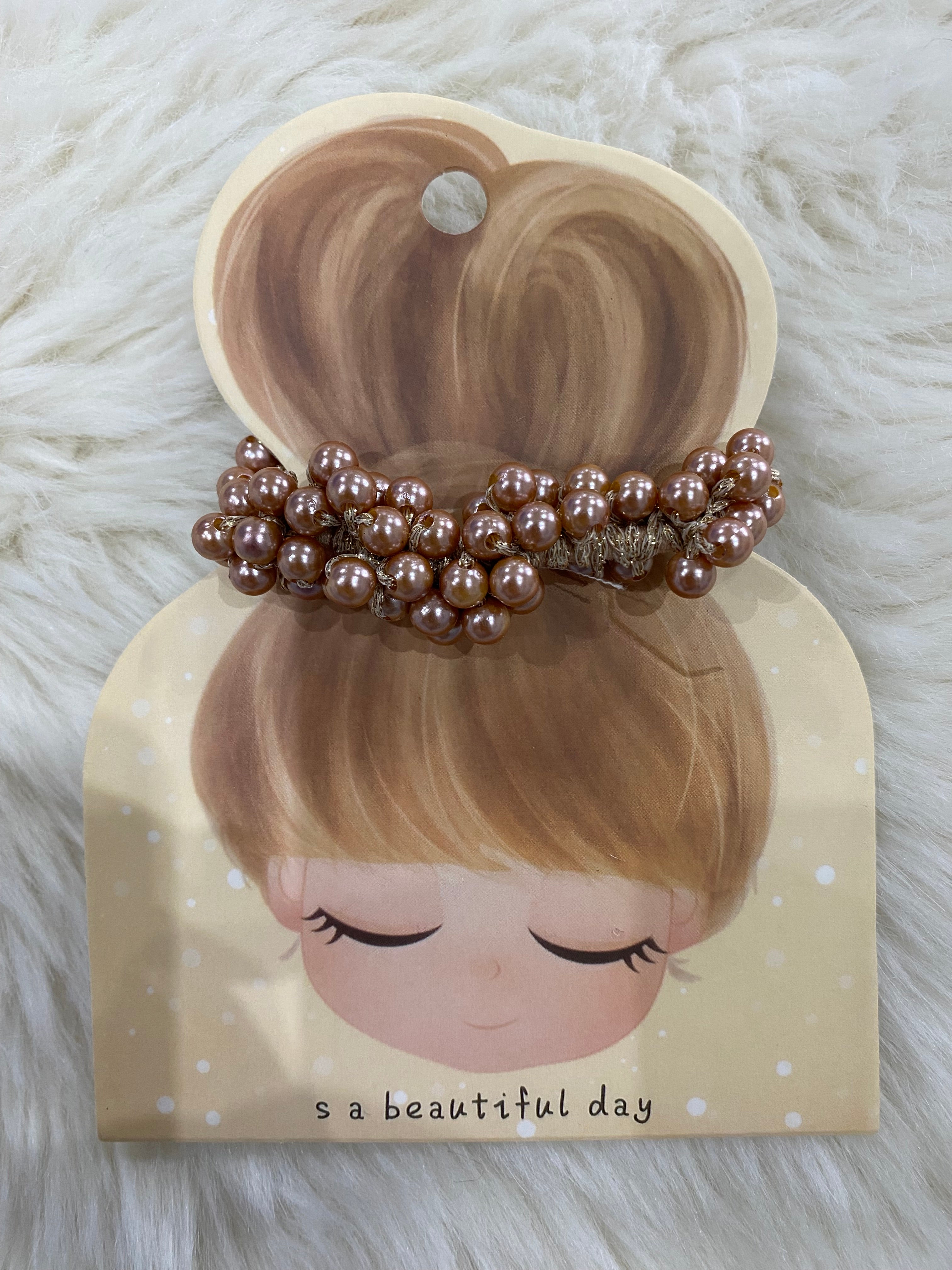 Faux pearl hair tie